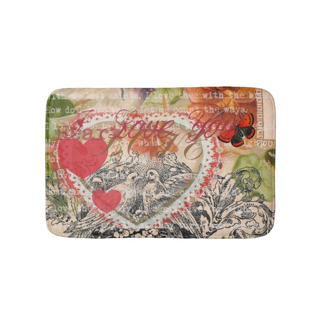 Love Birds Heart Red Art Collage Bath Mat (Front)