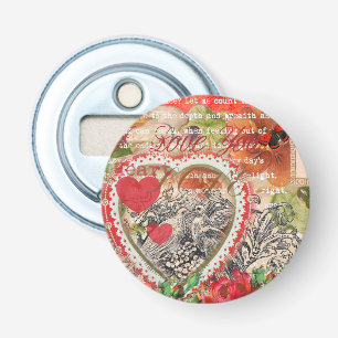 Love Birds Heart Red Art Collage Bottle Opener