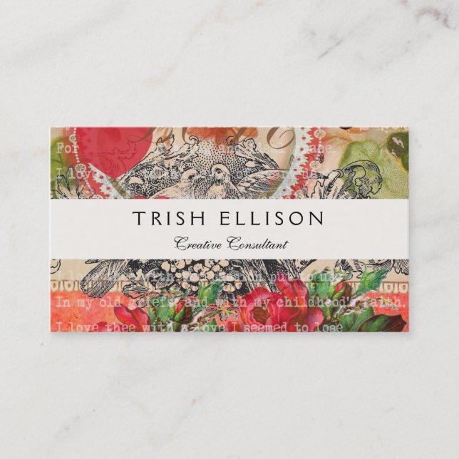 Love Birds Heart Red Art Collage Business Card (Front)