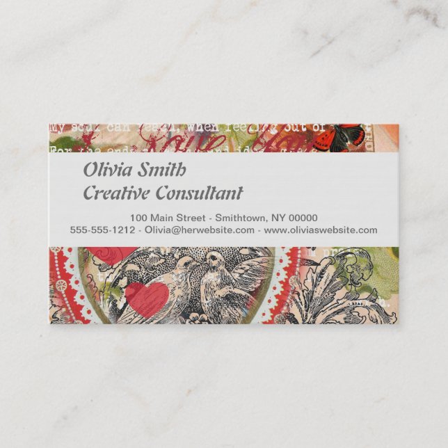 Love Birds Heart Red Art Collage Business Card (Front)