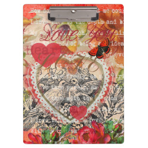 Love Birds Heart Red Art Collage Clipboard