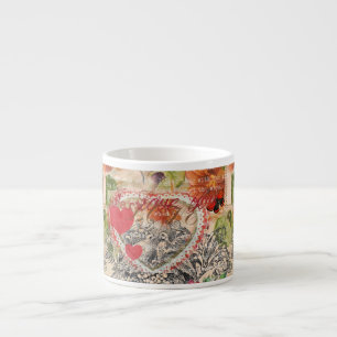 Love Birds Heart Red Art Collage Espresso Cup