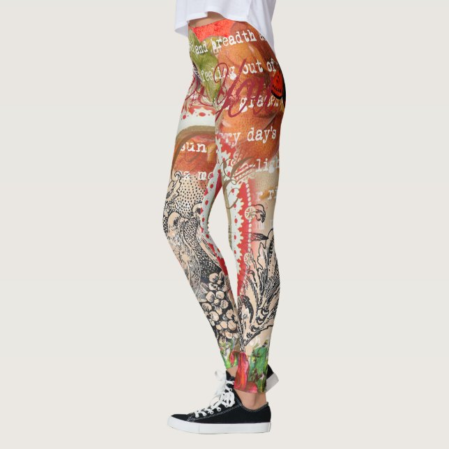 Love Birds Heart Red Art Collage Leggings (Left)