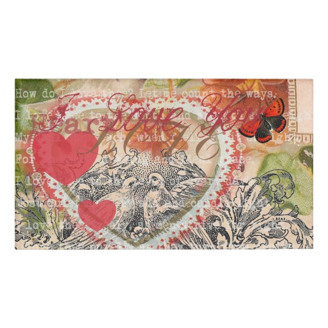 Love Birds Heart Red Art Collage Name Tag (Front)