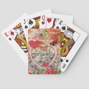 Love Birds Heart Red Art Collage Playing Cards