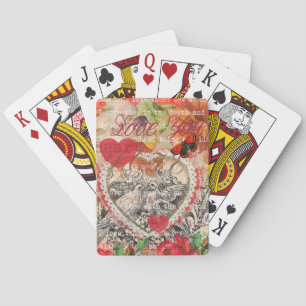 Love Birds Heart Red Art Collage Playing Cards