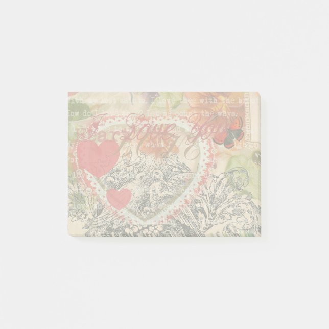 Love Birds Heart Red Art Collage Post-it Notes (Front)