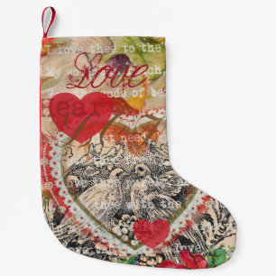 Love Birds Heart Red Art Collage Small Christmas Stocking