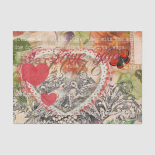 Love Birds Heart Red Art Collage Tissue Paper