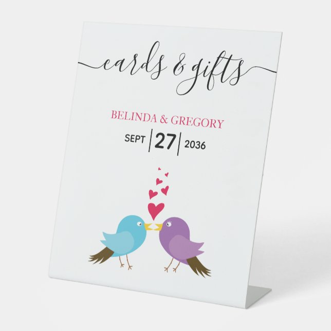 Love Birds & Hearts Wedding Cards & Gifts Pedestal Sign (Front)