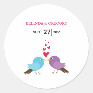 Love Birds & Hearts Wedding Classic Round Sticker