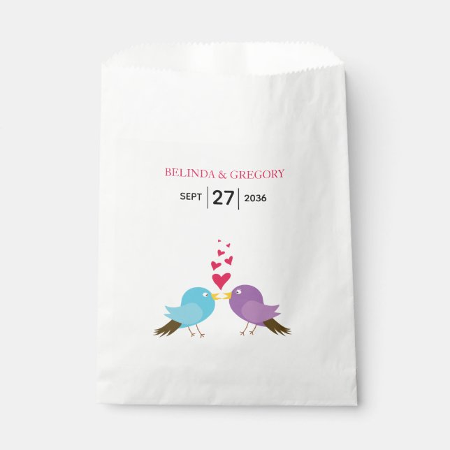 Love Birds & Hearts Wedding Favour Bags (Front)
