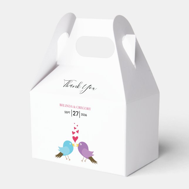 Love Birds & Hearts Wedding Favour Box (Front Side)