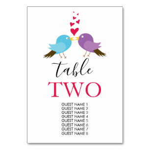 Love Birds & Hearts Wedding Guest Names Table Number