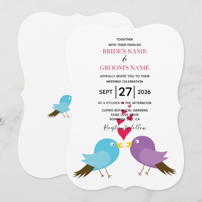 Love Birds & Hearts Wedding Invitations (Front/Back)