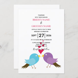 Love Birds & Hearts Wedding Invitations