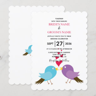 Love Birds & Hearts Wedding Invitations