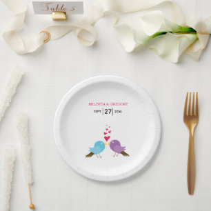 Love Birds & Hearts Wedding Paper Plate