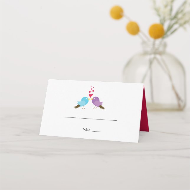 Love Birds & Hearts Wedding Place Card (Front)