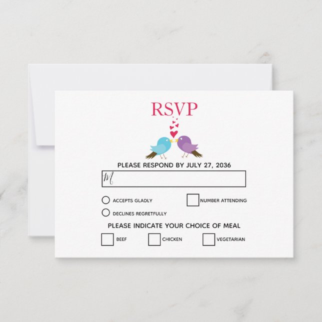 Love Birds & Hearts Wedding RSVP Cards (Front)