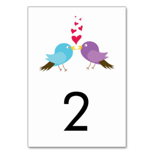 Love Birds & Hearts Wedding Table Number