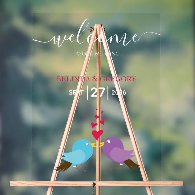 Love Birds & Hearts Wedding Welcome Sign (Neutral)