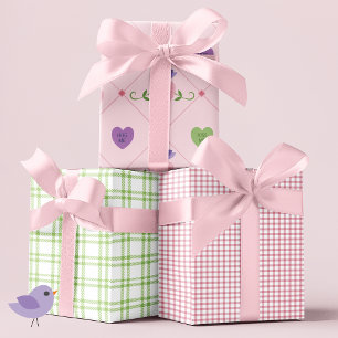 Love Birds Hearts Wrapping Paper Sheet