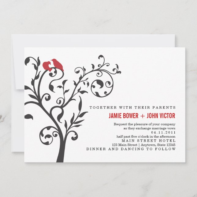Love Birds in Abstract Tree Invitation (Front)