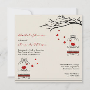 Love Birds in Birdcages Bridal Shower Invitations