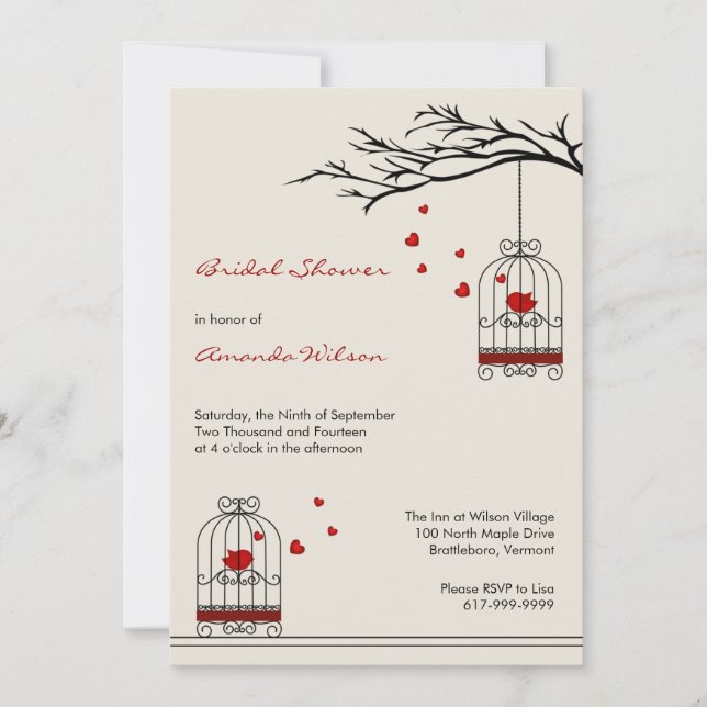 Love Birds in Birdcages Bridal Shower Invitations (Front)