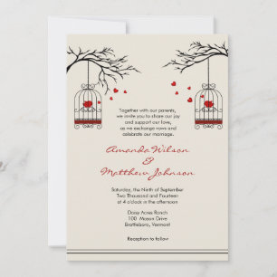 Love Birds in Birdcages Wedding Invitations