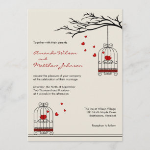 Love Birds in Birdcages Wedding Invitations