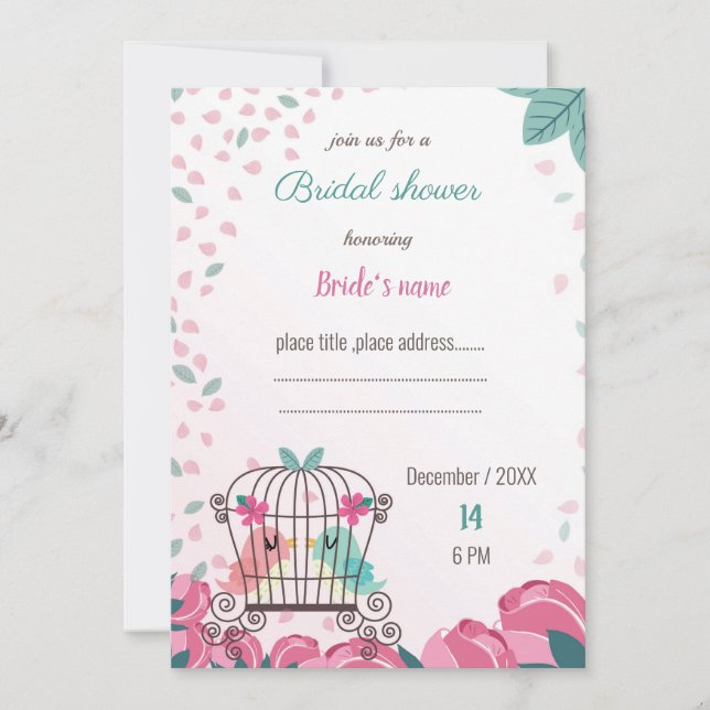 love birds in cage floral bridal shower invitation (Front)