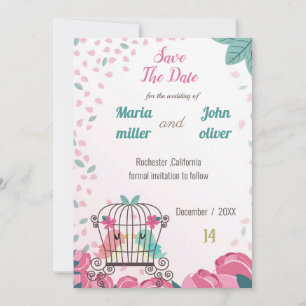love birds in cage floral save the date card