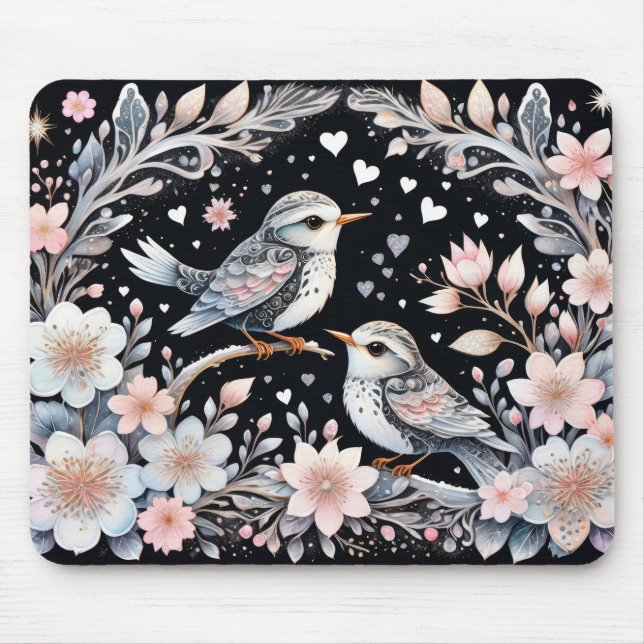 Love birds in Christmas background Mouse Mat (Front)