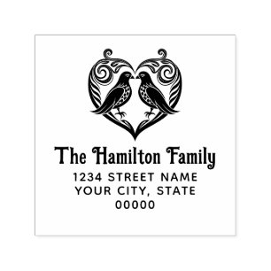 Love Birds in Fancy Heart Name Return Ret Address Self-inking Stamp