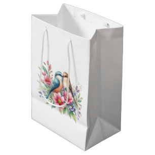Love Birds in Spring Flowers Medium Gift Bag