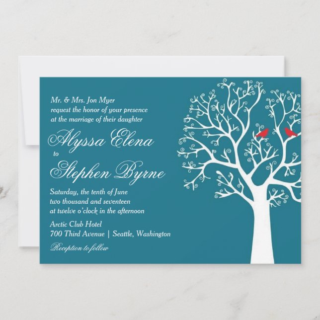Love Birds in Sprouting Tree Wedding or Shower Invitation (Front)