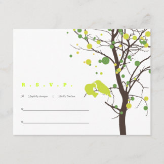 Love Birds in Tree RSVP - Green Polka Dots