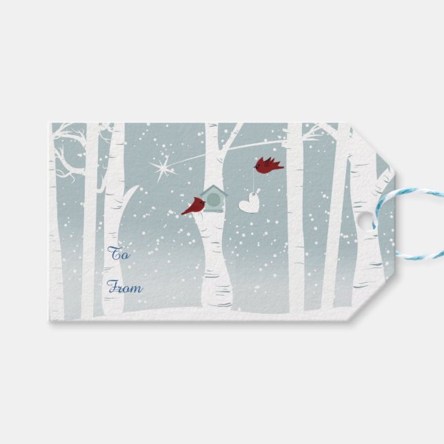 Love Birds in Winter Gift Tags (Front (Horizontal))