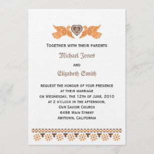 Love Birds Invitation - Persimmon/Brown on linen