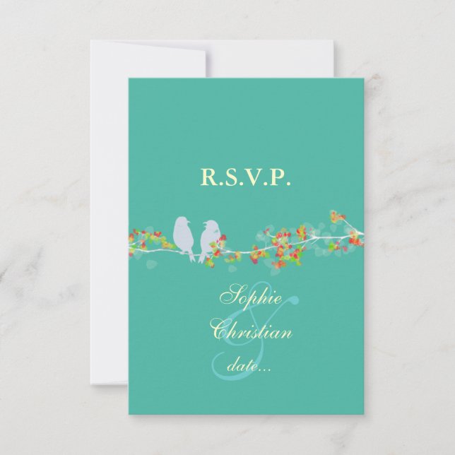 LOVE BIRDS, LARGE RSVPs/DIY colour RSVP Card (Front)