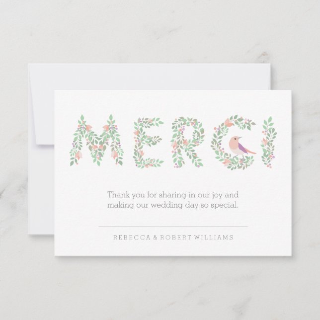 Love Birds & Letters Merci Thank You Card (Front)
