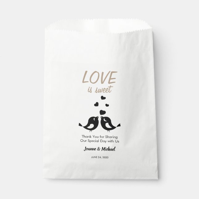 Love birds Love is Sweet Thank You wedding Favour Bags (Front)