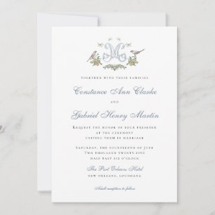 Love Birds "M" Monogram Wedding Invitation