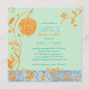 Love Birds Mint Green Surprise Bridal Shower Invitation