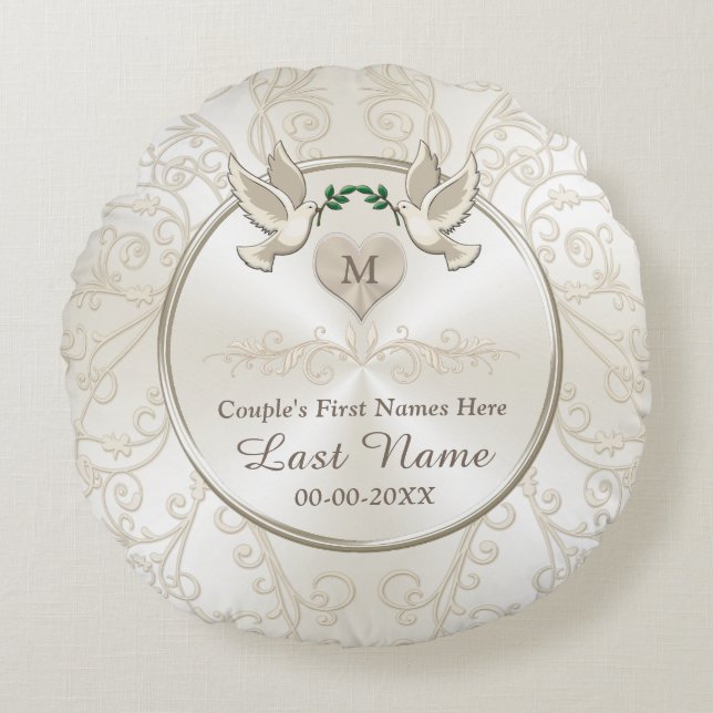 Love Birds Monogram Personalised Wedding Pillows (Front)