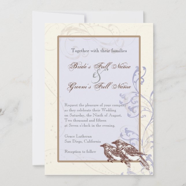 Love Birds 'n Lace - Periwinkle Wedding Invitation (Front)