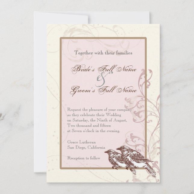 Love Birds 'n Lace - Rose Wedding Invitation (Front)