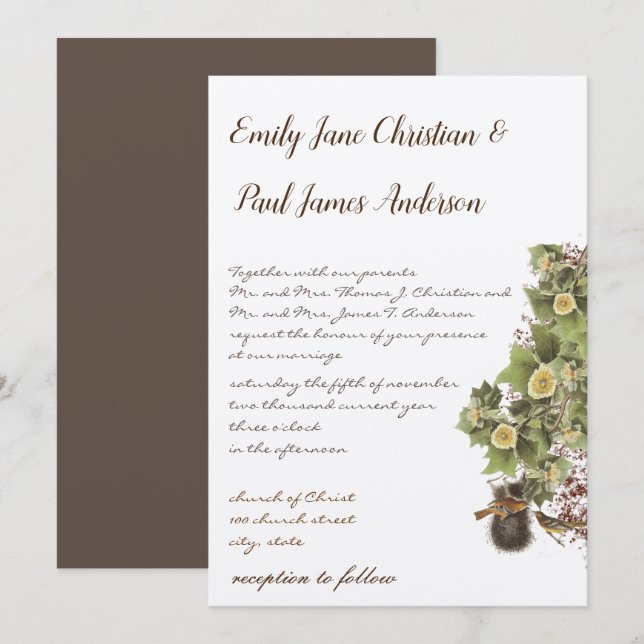 Love Birds Nesting Aqua Blue Font Wedding Invitation (Front/Back)